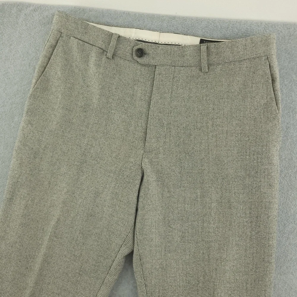 Banana Republic Dress Pants Mens 33x32 Gray Wool Check Slim Tapered Fit Formal